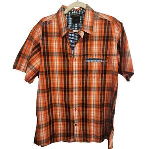 Millet Shirt Orange Plaid Button Front Short Sleeve Shirt Collared Neck Men XL